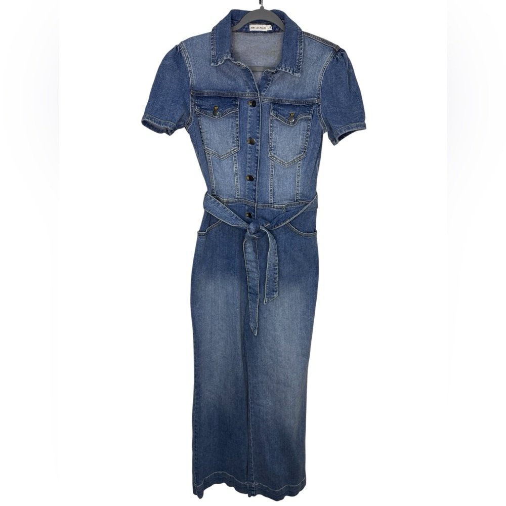 Avec Les Filles Denim Jumpsuit Belted Short Sleeve Style 80747 Size 30